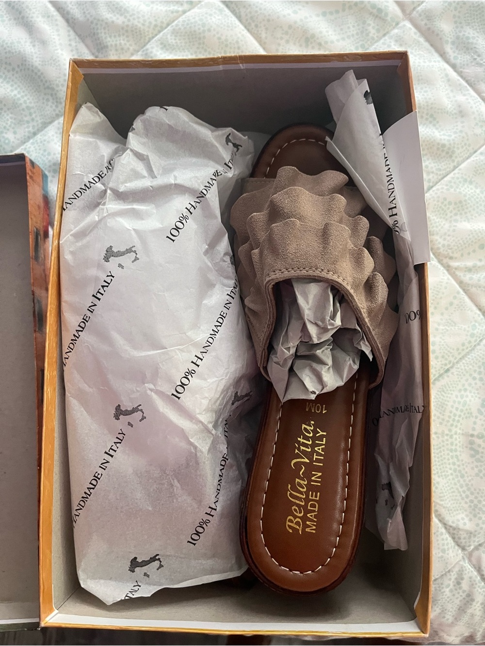 Bella Vita Taupe Suede Ruffle Slide